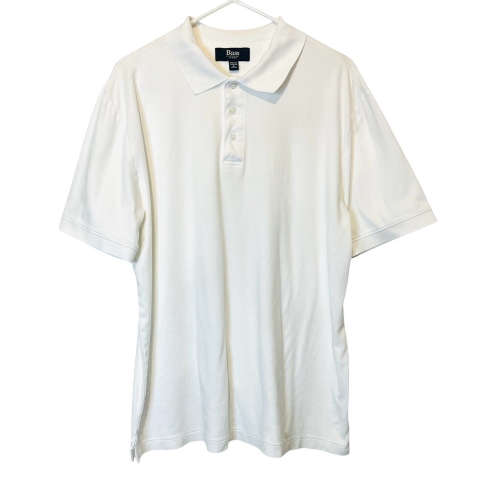 GH BASS & Co. Men's Polo, With Collar,‎ Short Sleeves, Solid White, Size Large